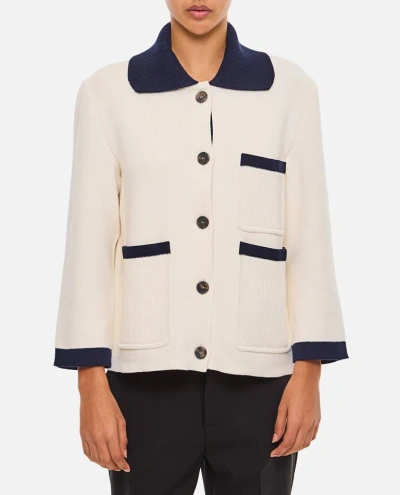 Thom Browne Striped Intarsia Cotton And Cashmere-blend Jacket In Neutrals
