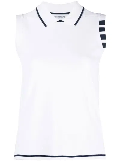 Thom Browne Polo-collar Sleeveless Top In White