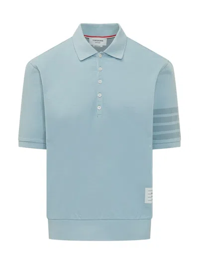 Thom Browne Polo Garment Dyed Short Sleeve In Blue