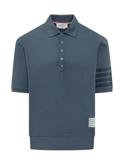 Thom Browne Polo Garment Dyed Short Sleeve In Blue