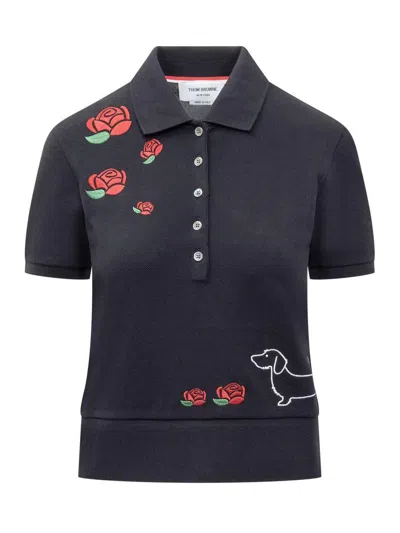Thom Browne Polo Roses In Blue
