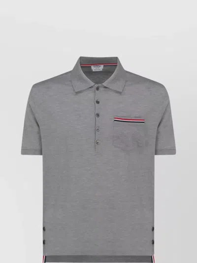 Thom Browne Polo Shirt Cotton Chest Pocket In Light Grey