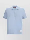 Thom Browne Light Blue Polo Shirt With Four Stripe Detail And Logo Patch On The Front In Cotton Man