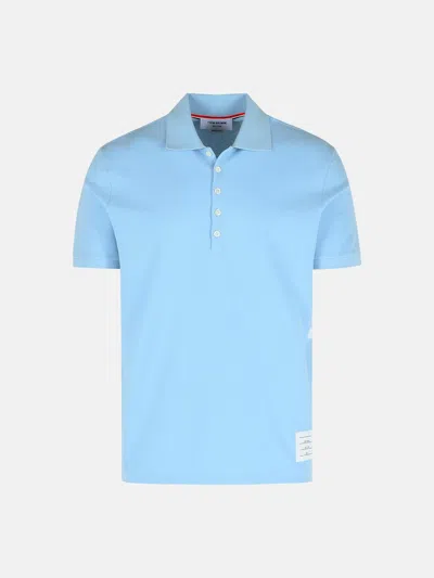 Thom Browne Polo Shirt In Light Blue Cotton