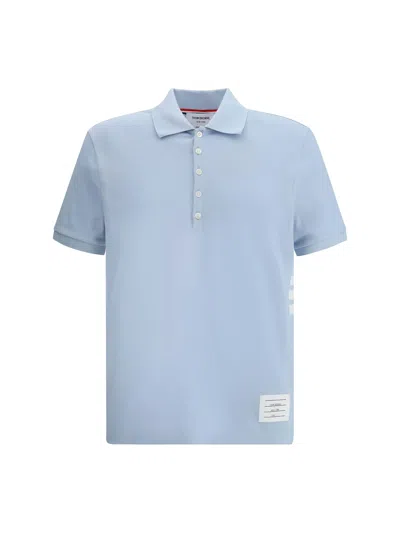 THOM BROWNE POLO SHIRT IN LIGHT BLUE COTTON