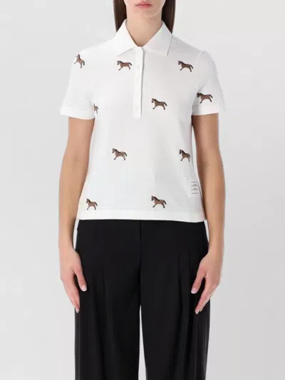 THOM BROWNE POLO SHIRT SHORT SLEEVES HORSE EMBROIDERY