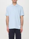 Thom Browne Light Blue Polo Shirt With Four Stripe Detail And Logo Patch On The Front In Cotton Man In Gnawed Blue