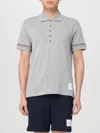 Thom Browne Tricolour-stripe Cotton Polo Shirt In Grau