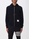 Thom Browne Classic Black Zip-up Hoodie With Contrasting Details In Blue