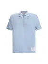 Thom Browne Light Blue Polo Shirt With Four Stripe Detail And Logo Patch On The Front In Cotton Man In Light Blue