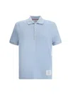 Thom Browne Light Blue Polo Shirt With Four Stripe Detail And Logo Patch On The Front In Cotton Man In Light Blue