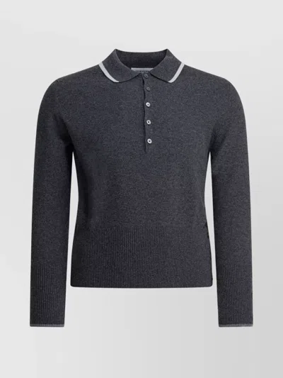 Thom Browne Polo Shirt With Contrast Collar Trim In Gray