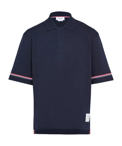 Thom Browne Polo Shirt With Lapel Short Sleeve In Navy