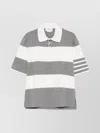 Thom Browne Short-sleeved Polo Shirt With Horizontal Stripes And Classic Collar In Green