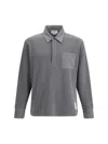 Thom Browne Long Sleeve Patch Pocket Polo Shirt In Gray