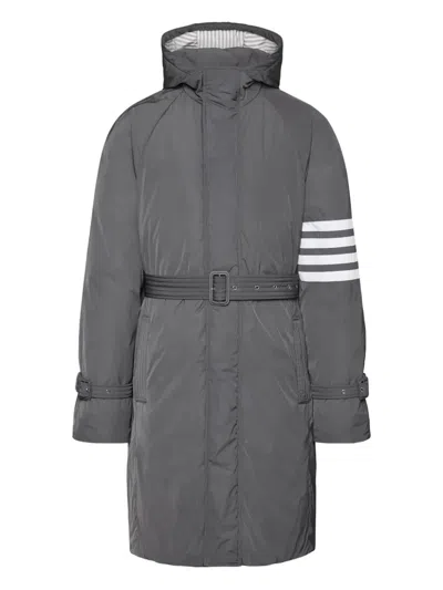 THOM BROWNE POLY TWILL 4-BAR HOODED DOWN PARKA WITH BELT