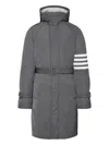 Thom Browne Poly Twill 4-bar Hooded Down Parka With Belt Clothing In Gray