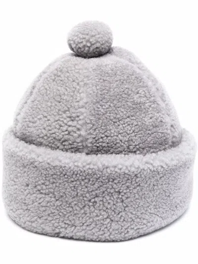 Thom Browne Pom-pom Shearling Beanie In Grey