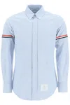Thom Browne Button-down Collar Grosgrain-trimmed Cotton-poplin Shirt In Blue