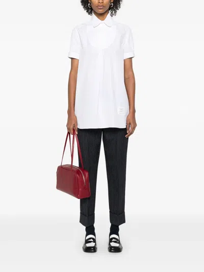 Thom Browne Poplin Cropped Short Sleeve Shirt Women In White