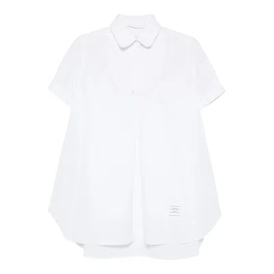 Thom Browne Poplin Cropped Short Sleeve Shirt Women In White