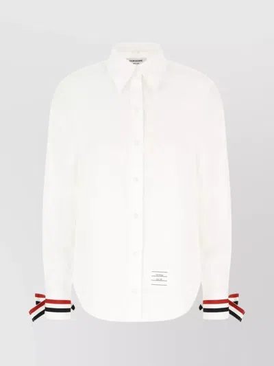 Thom Browne Poplin Shirt Ribbon Detail In White