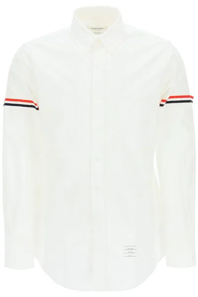 Thom Browne Poplin Button Down Shirt With Rwb Armbands In White
