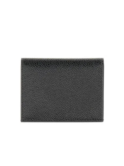 Thom Browne Textured Black Calf Leather Cardholder With Striped Interior