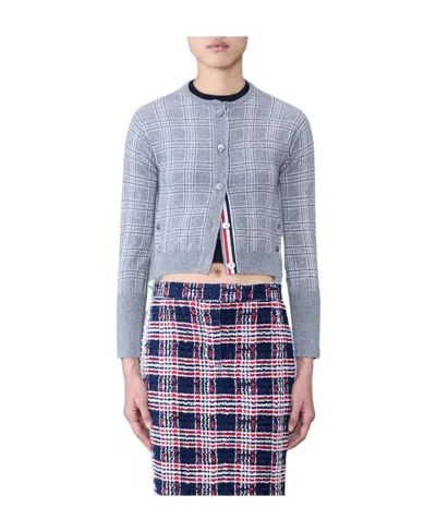 Thom Browne Pow Cashmere Crew Neck Cardigan In Gray