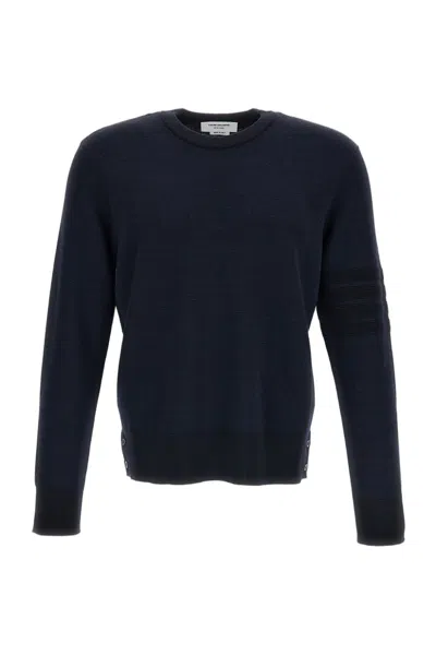 Thom Browne Premium Milano Stitch 4-bar Bomber Pullover In Blue