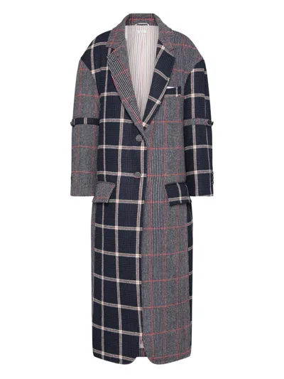 Thom Browne Prince Of Wales Check Coat In Blue