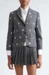 Thom Browne Prince Of Wales Hunting Goose Fit 3 High Armhole Wool Tweed Sport Coat In Gray