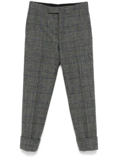 Thom Browne Prince Of Wales-pattern Tweed Trousers In Gray