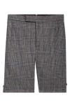 Thom Browne Prince Of Wales Plaid Hunting Tweed Backstrap Shorts In Gray