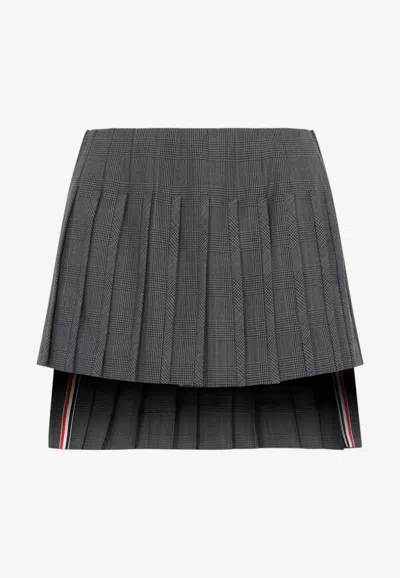 Thom Browne Prince Of Wales Pleated Mini Skirt In Gray