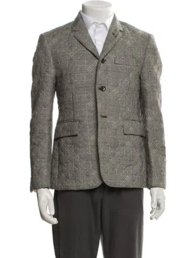 Pre-owned Thom Browne Prince Of Wales Wool Blazer In Gray