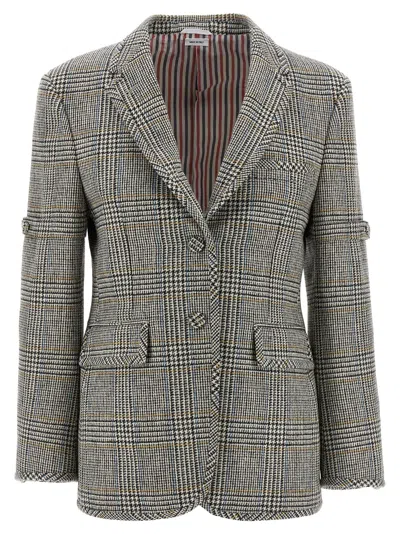 Thom Browne Prince Of Wales Wool Blazer In Gray