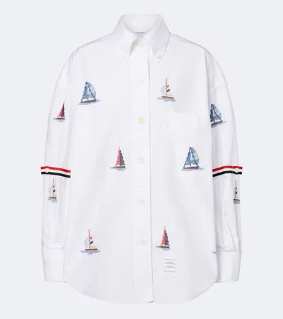 Thom Browne Embroidered Cotton Shirt In White