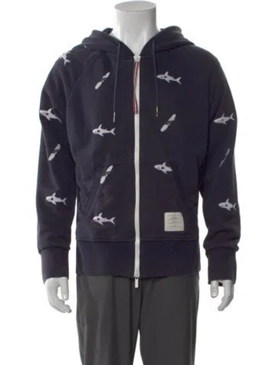 Pre-owned Thom Browne Printed Crew Neck Hoodie In Blue