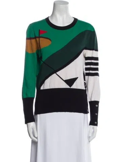 Pre-owned Thom Browne Printed Crew Neck Sweater In Green