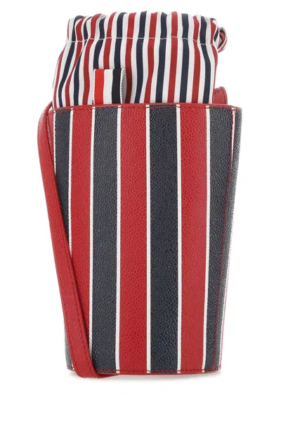 THOM BROWNE PRINTED LEATHER MINI BUCKET BAG