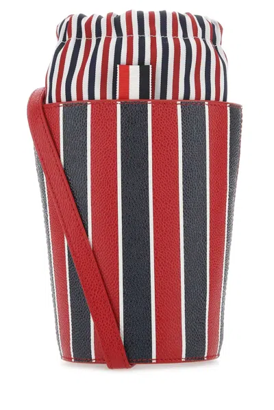 Thom Browne Printed Leather Mini Bucket Bag In Red