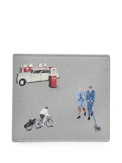 Thom Browne Printed Pebbled-leather Wallet In Gray