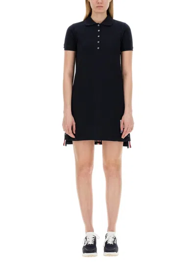 Thom Browne Printed Polo Collar Short Sleeve A-line Dress In Blue