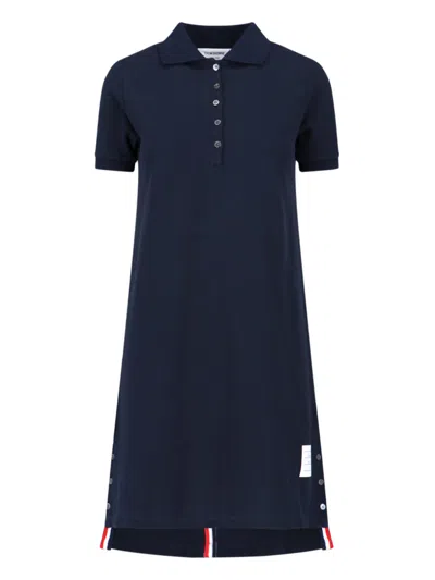 Thom Browne Printed Polo Collar Short Sleeve A-line Dress In Multi
