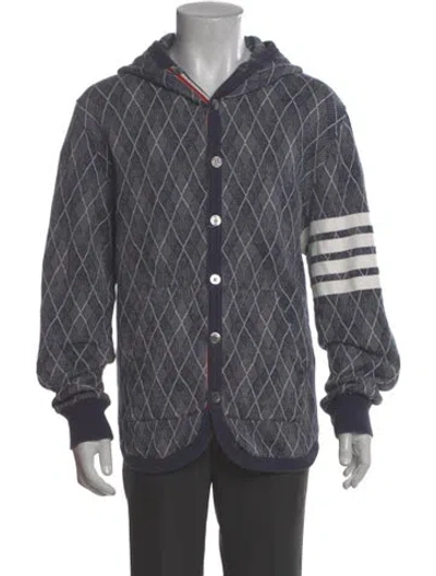 Pre-owned Thom Browne Printed V-neck Cardigan In Blue