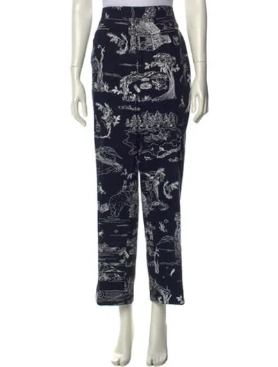 Pre-owned Thom Browne Printed Wide Leg Pants In Blue