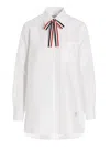 Thom Browne Pussy Bow Cotton Blouse In White