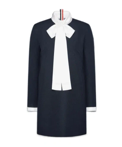 THOM BROWNE THOM BROWNE PUSSY-BOW LONG SLEEVED MINI DRESS