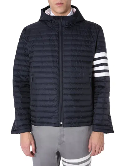 Thom Browne Quilted Black Puffer Jacket With Hood In Blue